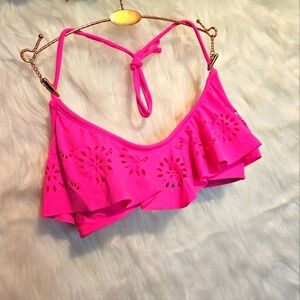 OP Halter Bandeau Bikini Top w/ Lace Overlay